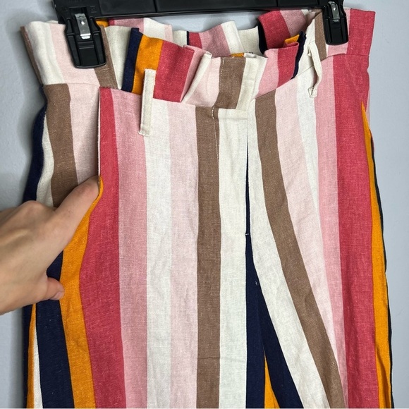 Do + Be women's multi striped linen blend paperbag waist cropped palazzo pants - Picture 4 of 7